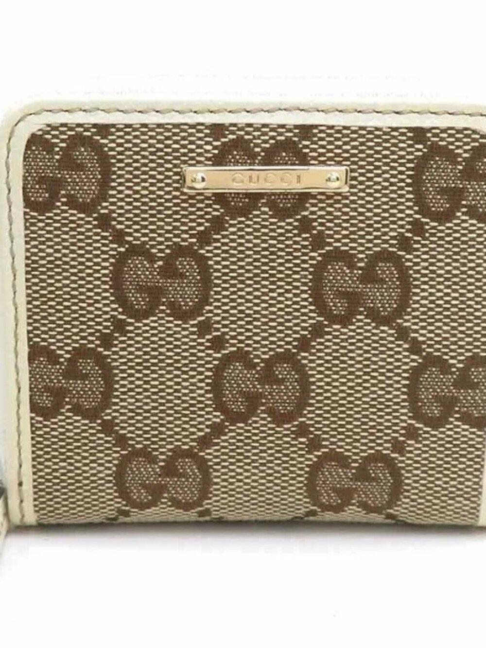 GUCCI Coin Purse Case White/Brown GG Canvas/Leather